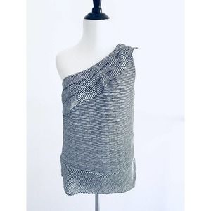 The Limited | Womens One Shoulder Top Size XS Ruffle Sleeveless Sheer Black